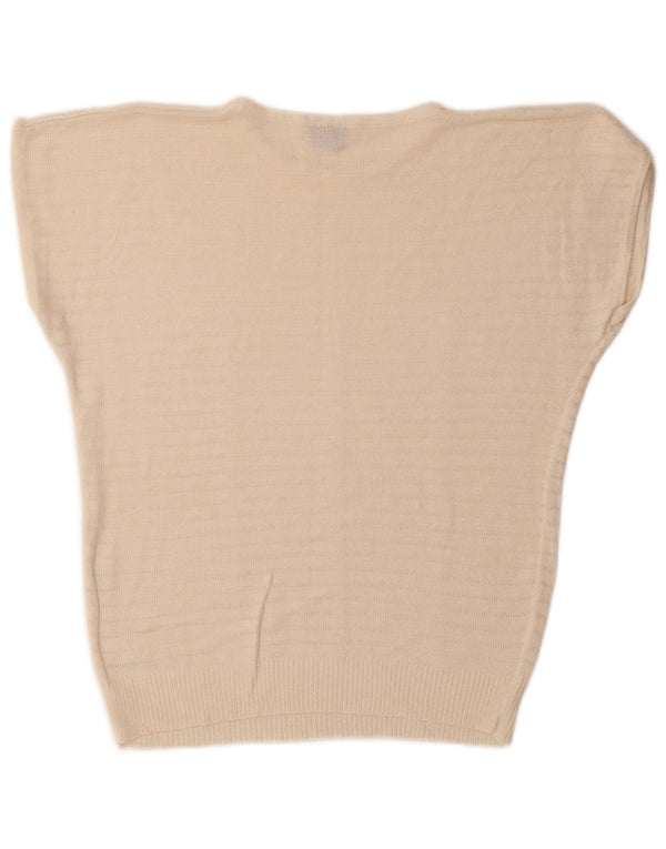 Vintage Womens Short Sleeve Boat Neck Jumper Sweater UK 14 Medium Off White