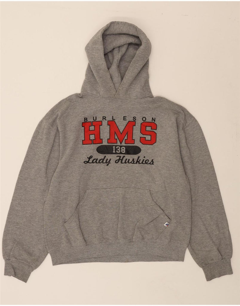 RUSSELL ATHLETIC Womens Graphic Hoodie Jumper Medium Grey Polyester Vintage Russell Athletic and Second-Hand Russell Athletic from Messina Hembry 