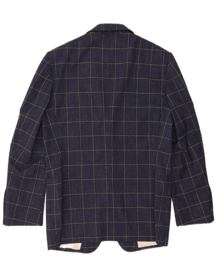 Vintage Mens 2 Button Blazer Jacket UK 40 Large Navy Blue Check Wool