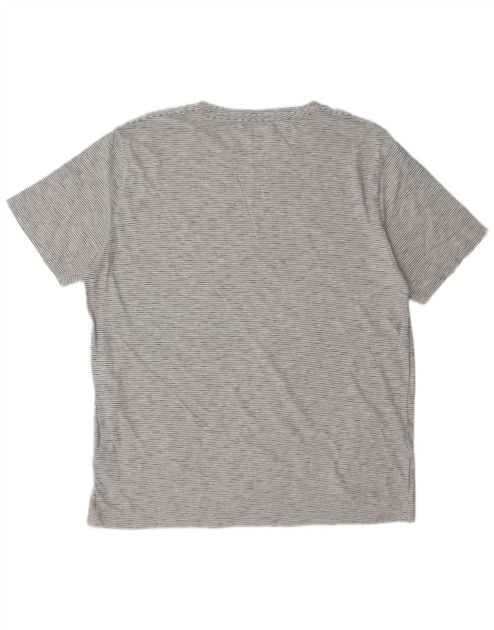 All Saints Mens T-Shirt Top XL Grey Striped Cotton