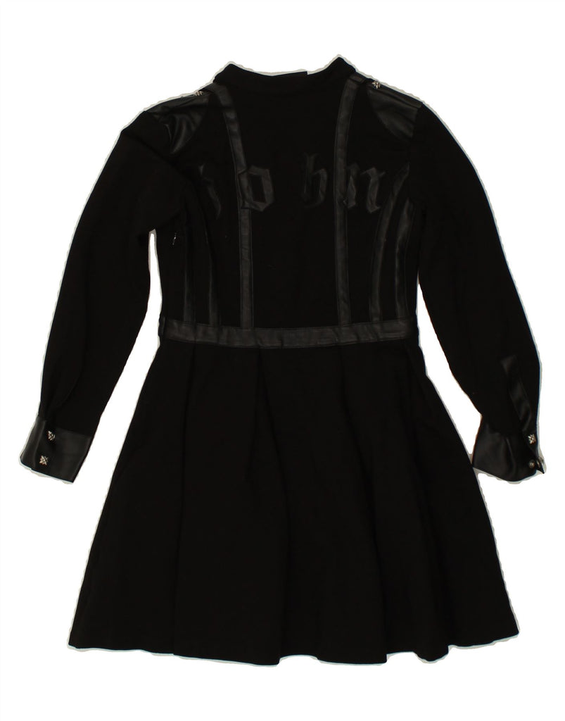 RICHMOND Womens Graphic Long Sleeve A-Line Dress UK 8 Small Black Nylon | Vintage Richmond | Thrift | Second-Hand Richmond | Used Clothing | Messina Hembry 