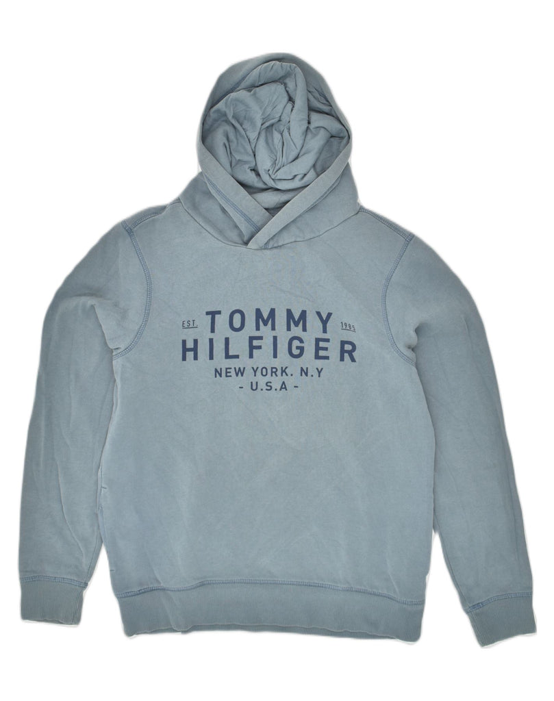 TOMMY HILFIGER Boys Graphic Hoodie Jumper 15-16 Years Blue Cotton | Vintage Tommy Hilfiger | Thrift | Second-Hand Tommy Hilfiger | Used Clothing | Messina Hembry 