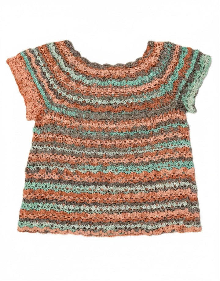 VINTAGE Womens Crochet Blouse Top UK 14 Medium Multicoloured Striped Vintage Vintage and Second-Hand Vintage from Messina Hembry 