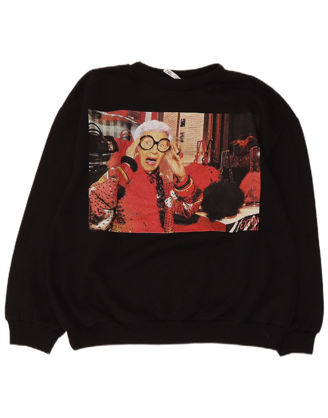 ZARA Womens Graphic Sweatshirt Jumper UK 14 Medium Black Cotton