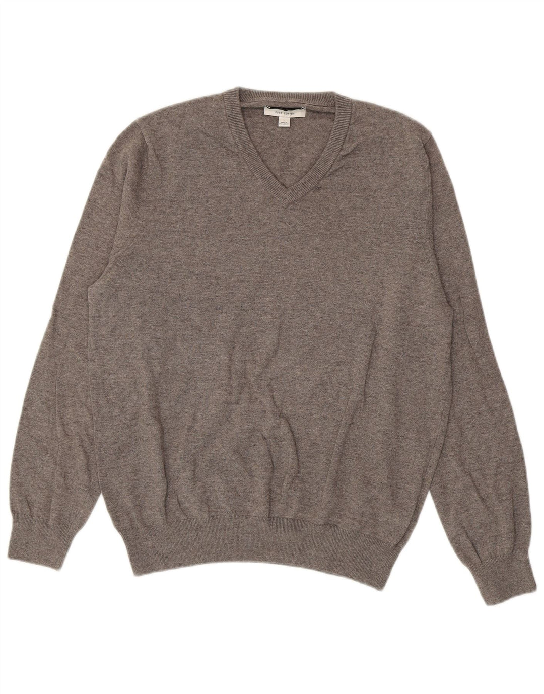 Marks & Spencer Mens V-Neck Jumper Sweater Large Grey Cotton
