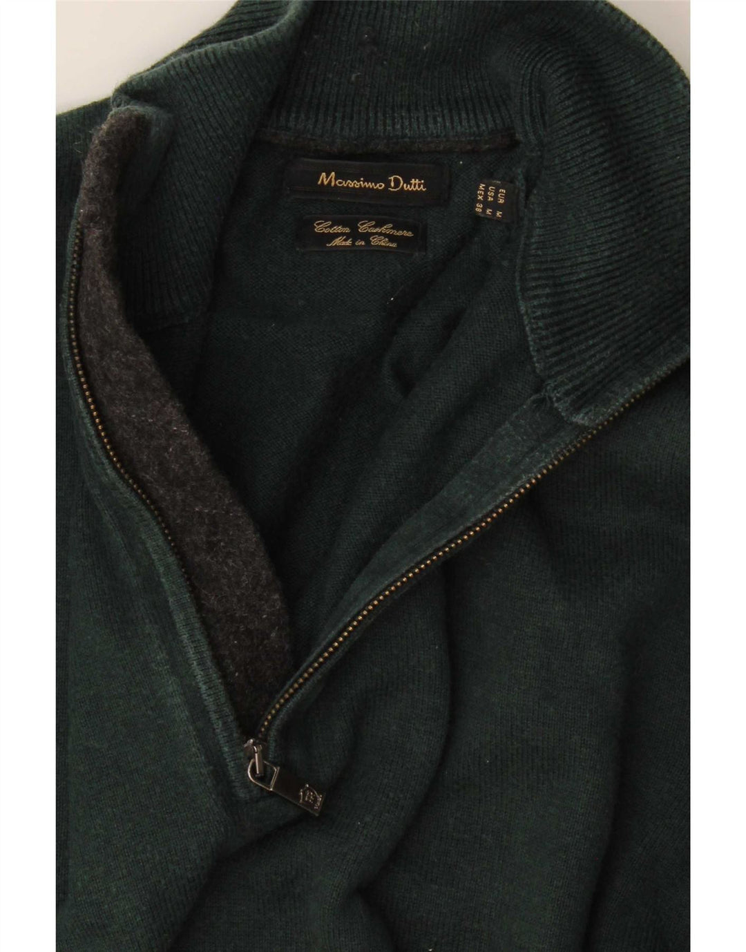 Massimo Dutti Mens Zip Neck Jumper Sweater Medium Green Cotton