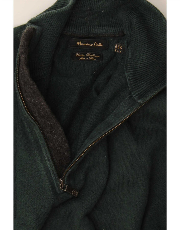 Massimo Dutti Mens Zip Neck Jumper Sweater Medium Green Cotton