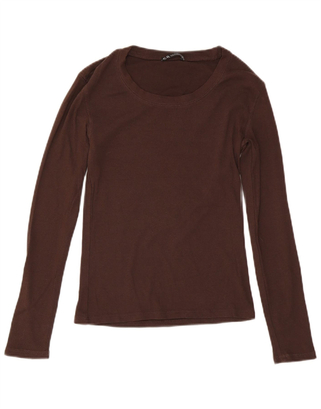 Zara Womens Top Long Sleeve UK 12 Medium Brown Cotton