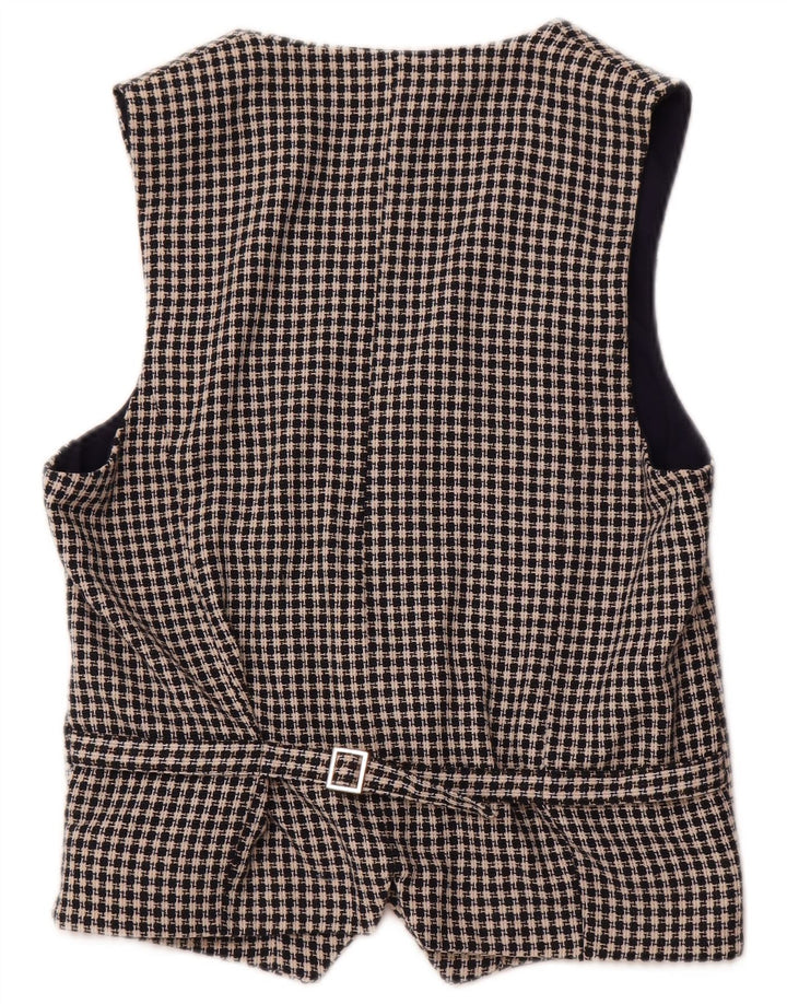 ZARA Mens Waistcoat Medium Navy Blue Houndstooth Cotton