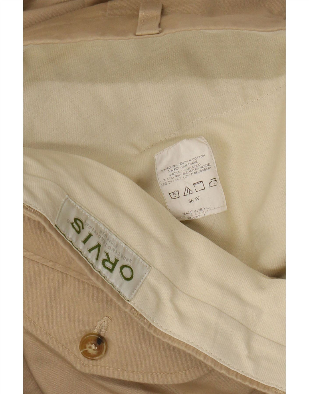 Orvis Mens Straight Chino Trousers W36 L30 Beige Polyester