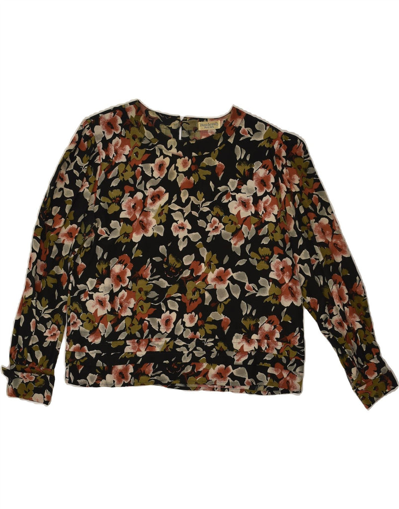 DIANA BENTALLS Womens Long Sleeve Blouse Top UK 14 Large Black Floral | Vintage Diana Bentalls | Thrift | Second-Hand Diana Bentalls | Used Clothing | Messina Hembry 