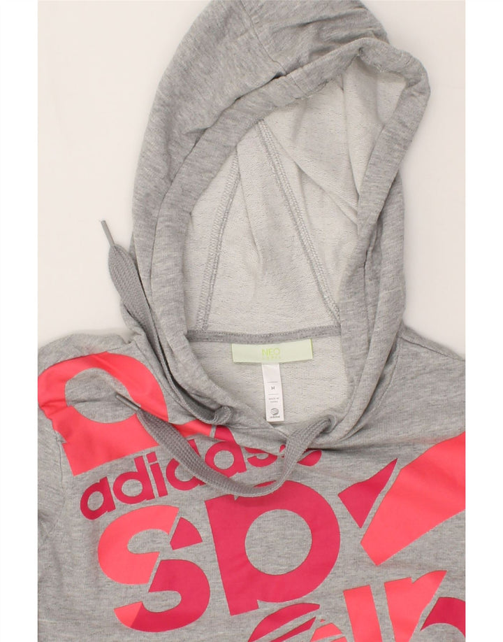 ADIDAS Womens Graphic Hoodie Jumper UK 14 Medium Grey Vintage Adidas and Second-Hand Adidas from Messina Hembry 