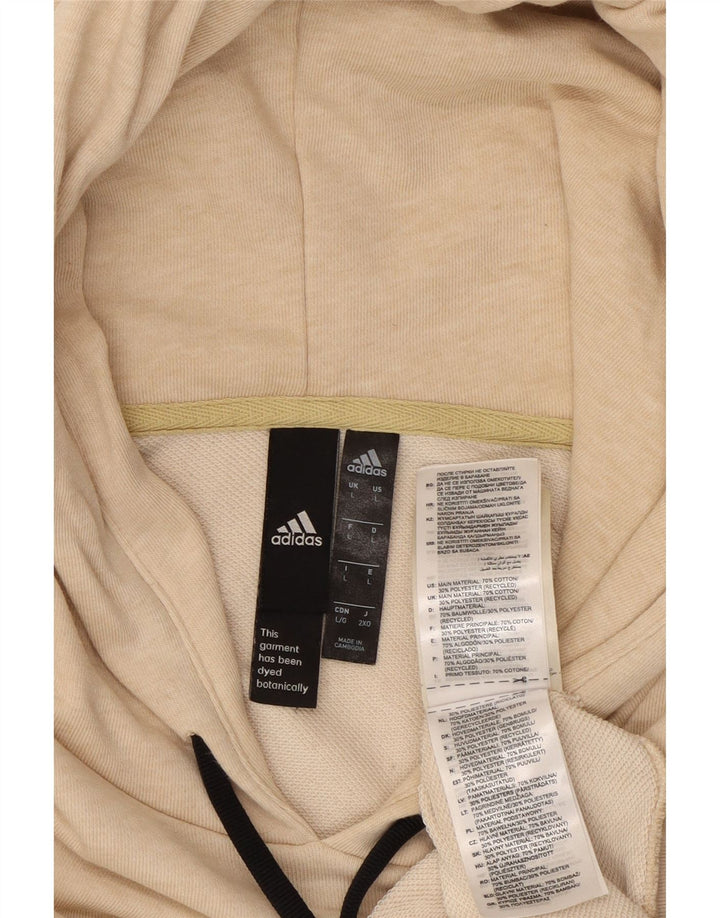 ADIDAS Mens Hoodie Jumper Large Beige Cotton