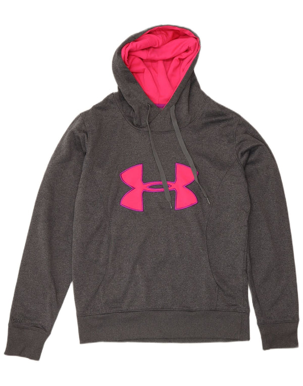 UNDER ARMOUR Womens Cold Gear Graphic Hoodie Jumper UK 10 Small Grey