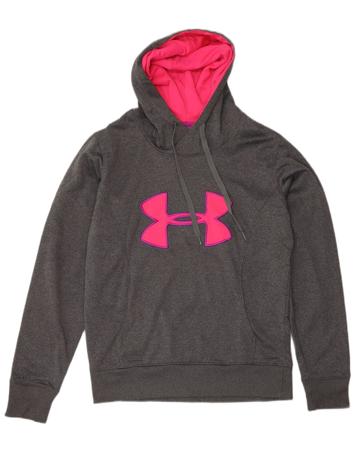 UNDER ARMOUR Womens Cold Gear Graphic Hoodie Jumper UK 10 Small Grey