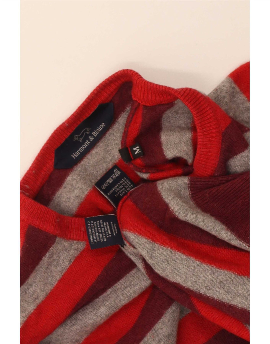 Harmont & Blaine Mens Crew Neck Jumper Sweater Medium Red Striped Wool