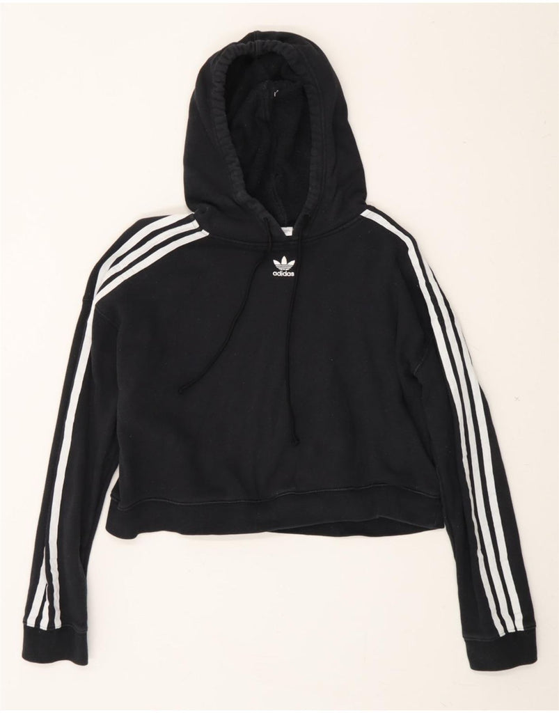 ADIDAS Womens Oversized Crop Hoodie Jumper UK 6 XS  Black Cotton Vintage Adidas and Second-Hand Adidas from Messina Hembry 