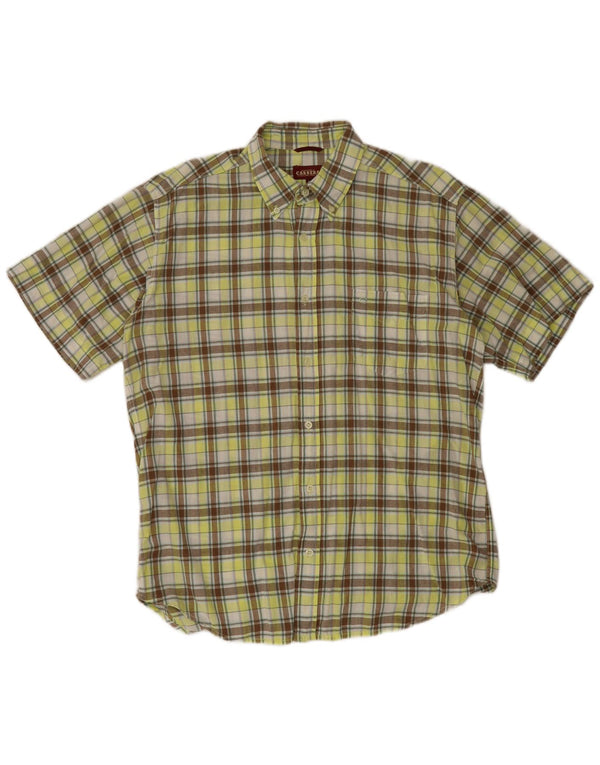 Carrera Mens Short Sleeve Shirt Large Green Check Cotton