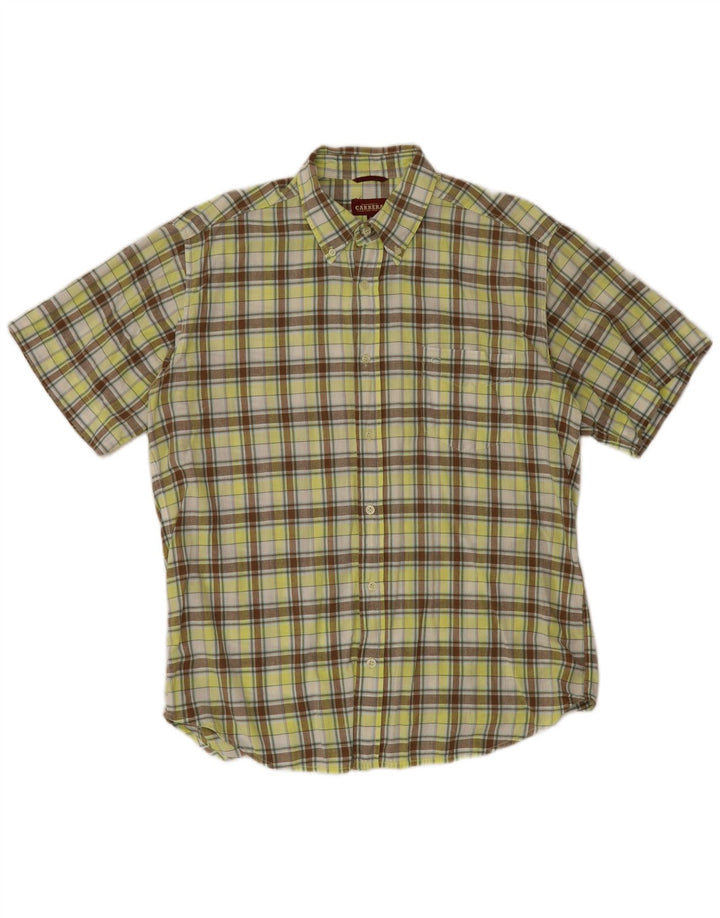 Carrera Mens Short Sleeve Shirt Large Green Check Cotton