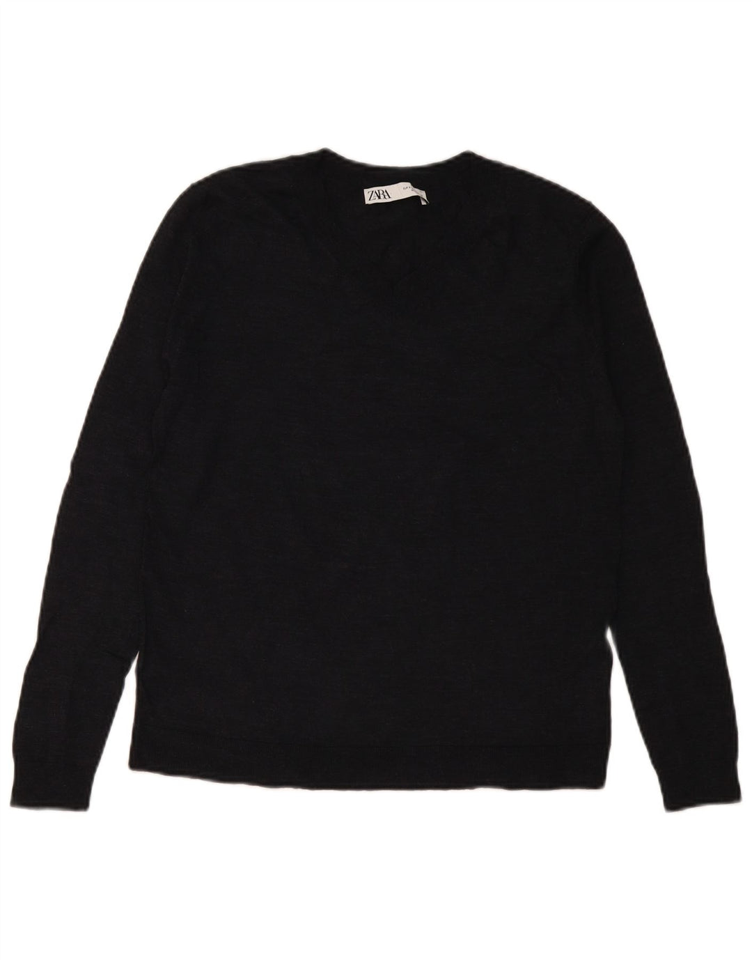 Zara Womens V-Neck Jumper Sweater UK 10 Small Navy Blue Wool