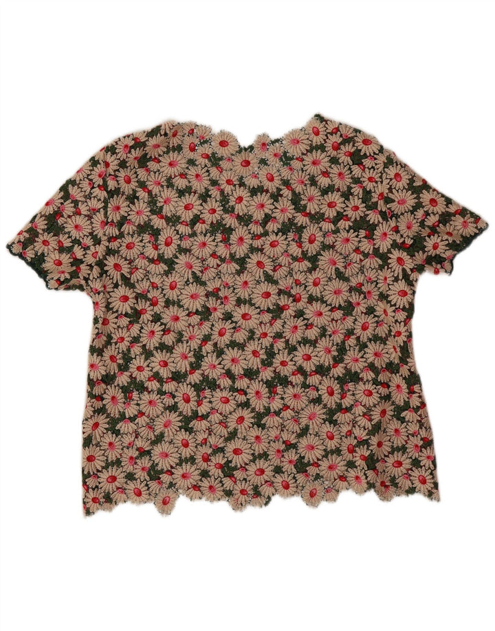 Vintage Womens Crochet Blouse Top UK 16 Large Multicoloured Floral