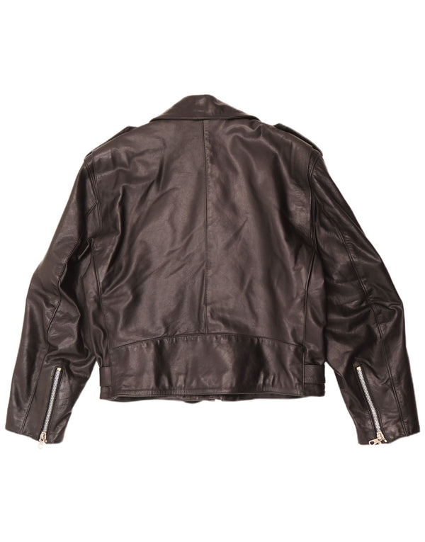 Vintage Mens Leather Biker Jacket IT 52 XL Black Leather
