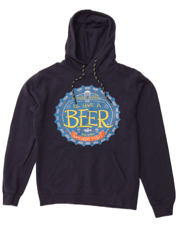 WEIRD FISH Mens Graphic Hoodie Jumper Medium Navy Blue