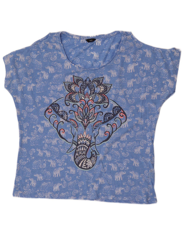 M&Co Womens Off Shoulder Graphic Blouse Top UK 16 Large Blue Floral