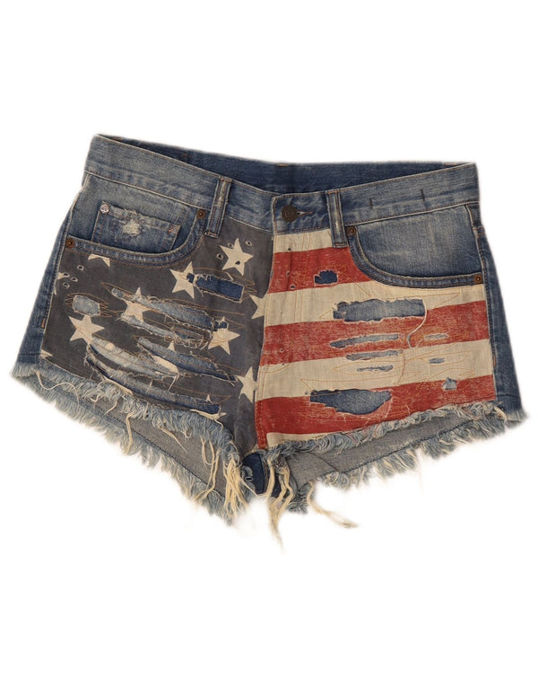 Ralph Lauren Womens Graphic Distressed Denim Shorts W26 Small Blue Cotton