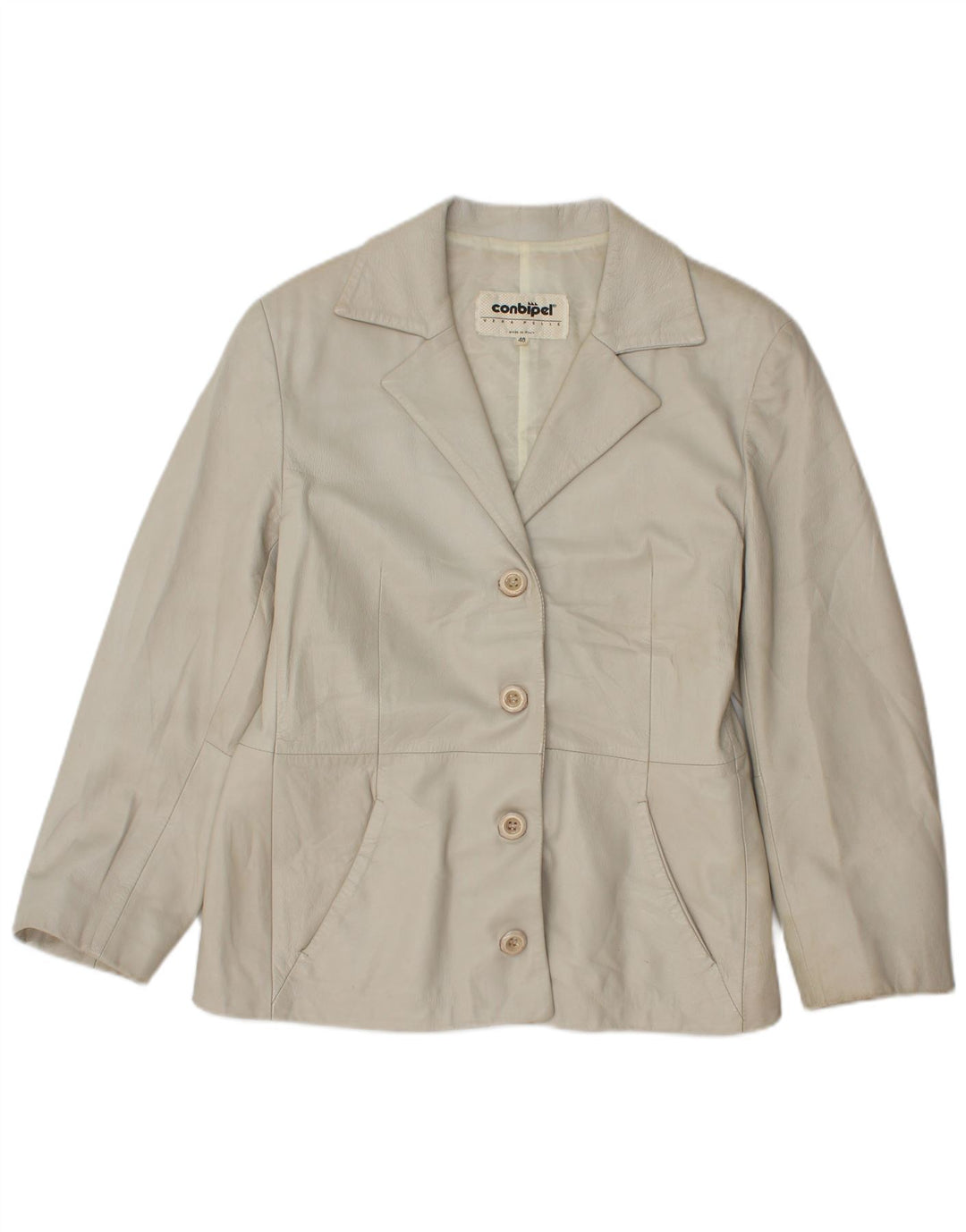 Conbipel Womens 4 Button Leather Blazer Jacket IT 48 XL Grey Leather