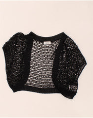 QUIZ Womens Crop Crochet Cardigan Top UK 10 Small Black Viscose