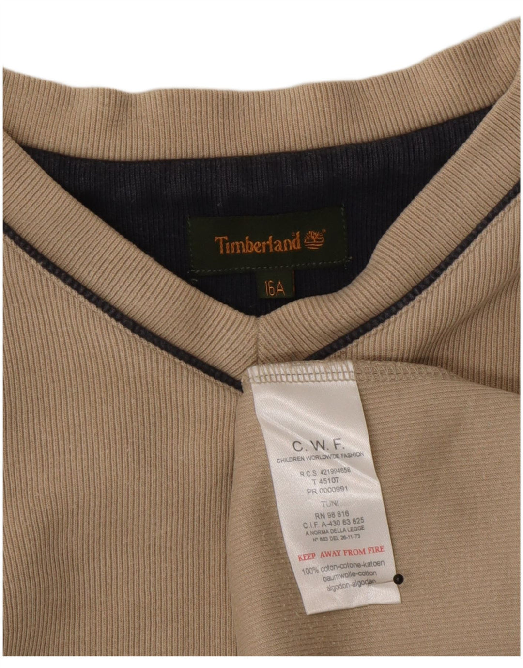 Timberland Boys Top Long Sleeve 15-16 Years Beige Cotton