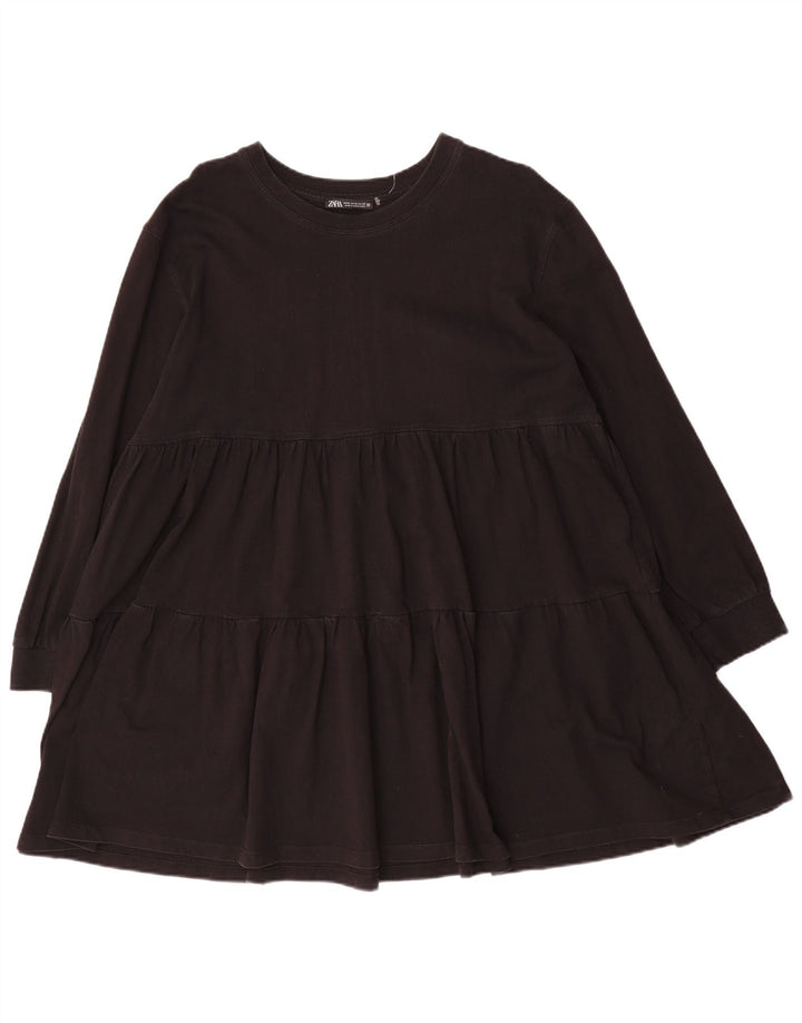 Zara Womens Long Sleeve Tiered Dress UK 14 Medium Black