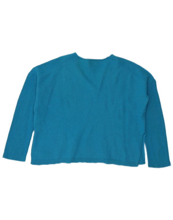 Massimo Dutti Womens Crop Oversized V-Neck Jumper Sweater UK 10 Small Blue