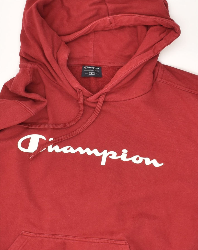 CHAMPION Mens Slim Graphic Hoodie Jumper Large Maroon Cotton | Vintage Champion | Thrift | Second-Hand Champion | Used Clothing | Messina Hembry 