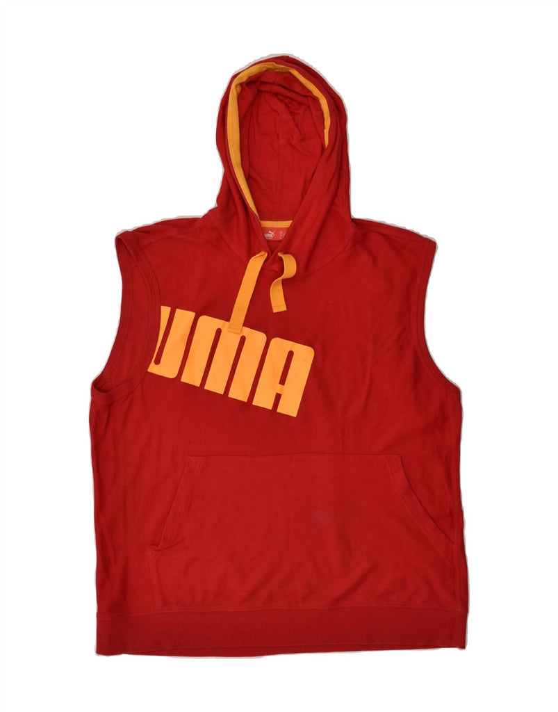 PUMA Mens Sleeveless Graphic Hoodie Jumper Large Red Cotton | Vintage Puma | Thrift | Second-Hand Puma | Used Clothing | Messina Hembry 