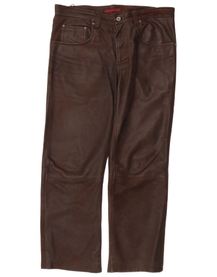 Maddox Mens Leather Trousers W36 L28 Brown Leather