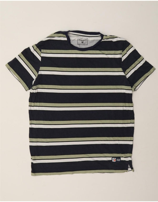Jack & Jones Mens T-Shirt Top XL Navy Blue Striped Cotton