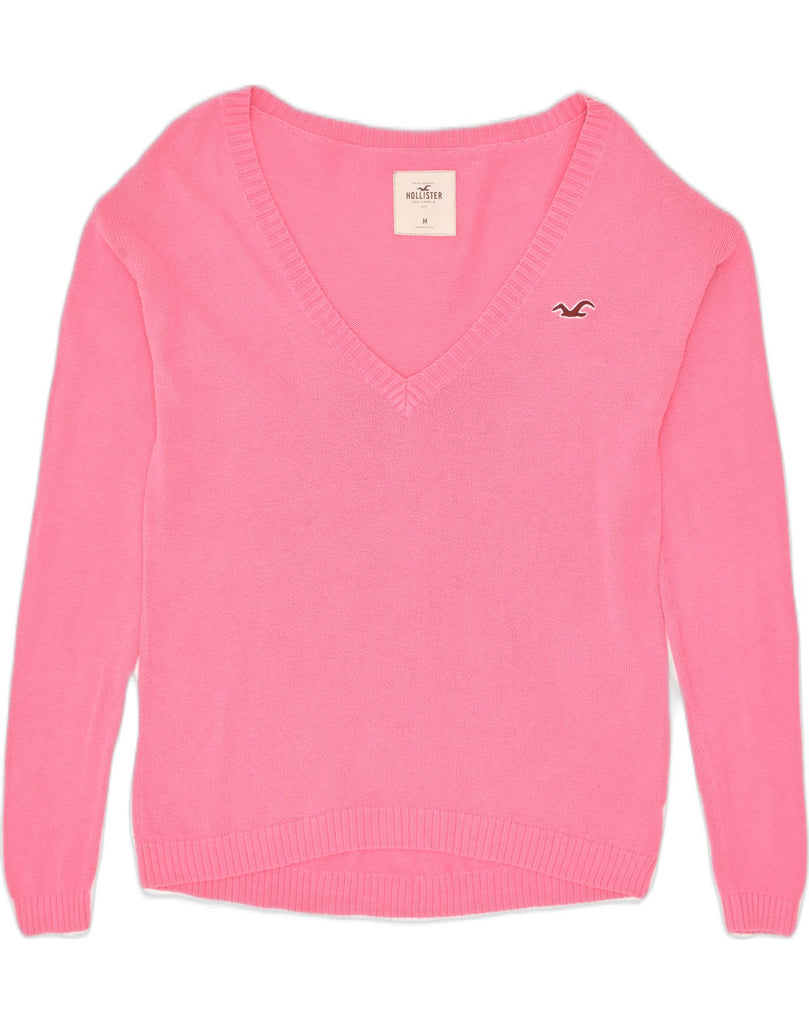 HOLLISTER Womens V-Neck Jumper Sweater UK 14 Medium Pink Cotton | Vintage Hollister | Thrift | Second-Hand Hollister | Used Clothing | Messina Hembry 