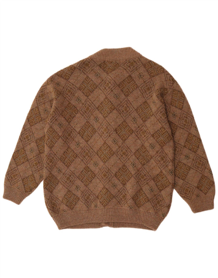 Angelo Greco Mens By Simona Cardigan Sweater Large Brown Argyle/Diamond