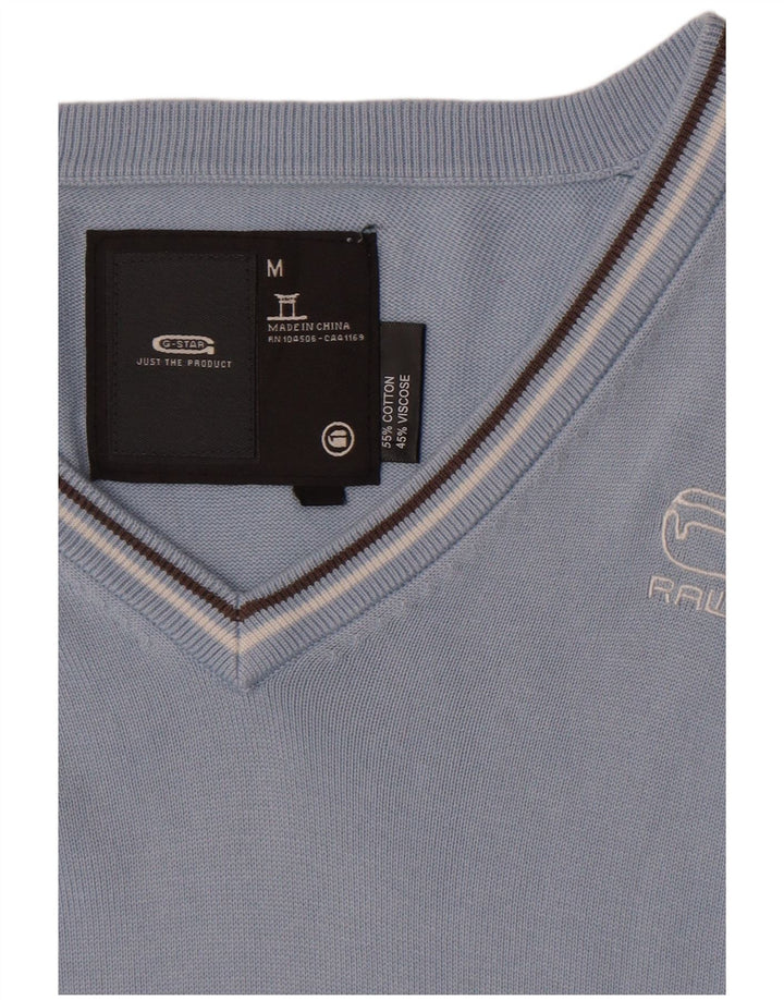 G-Star Mens V-Neck Jumper Sweater Medium Blue Cotton
