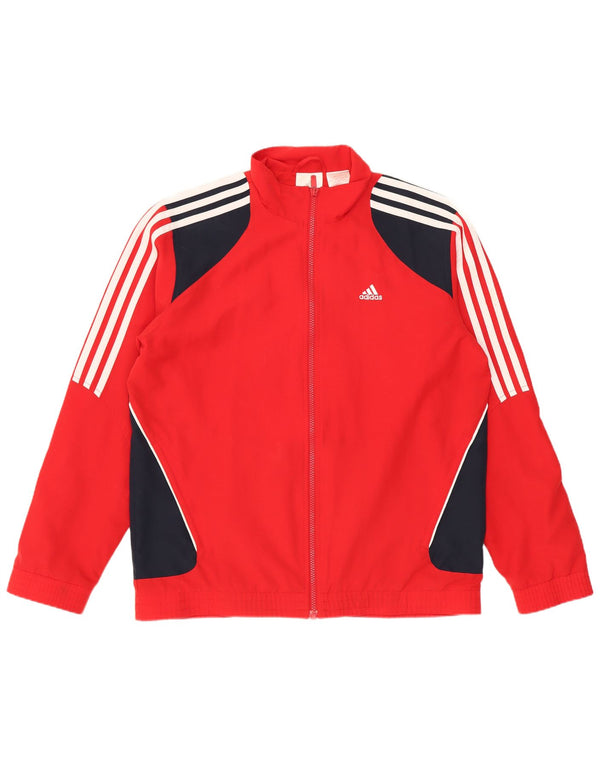 Adidas Boys Tracksuit Top Jacket 15-16 Years Red Colourblock Polyester