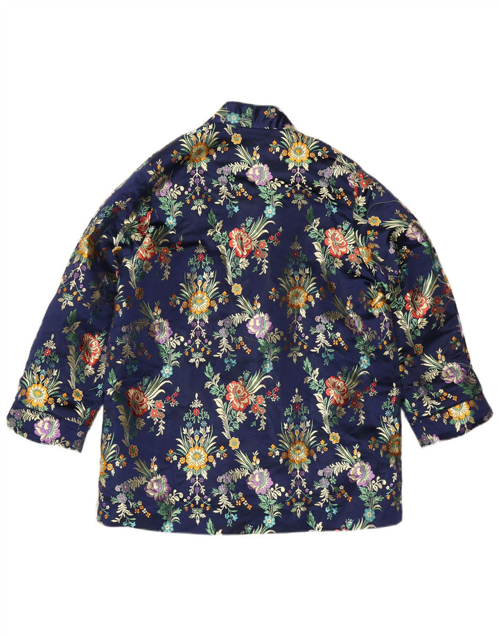 Mango Womens 3 Button Blazer Jacket UK 16 Large Blue Floral Polyester