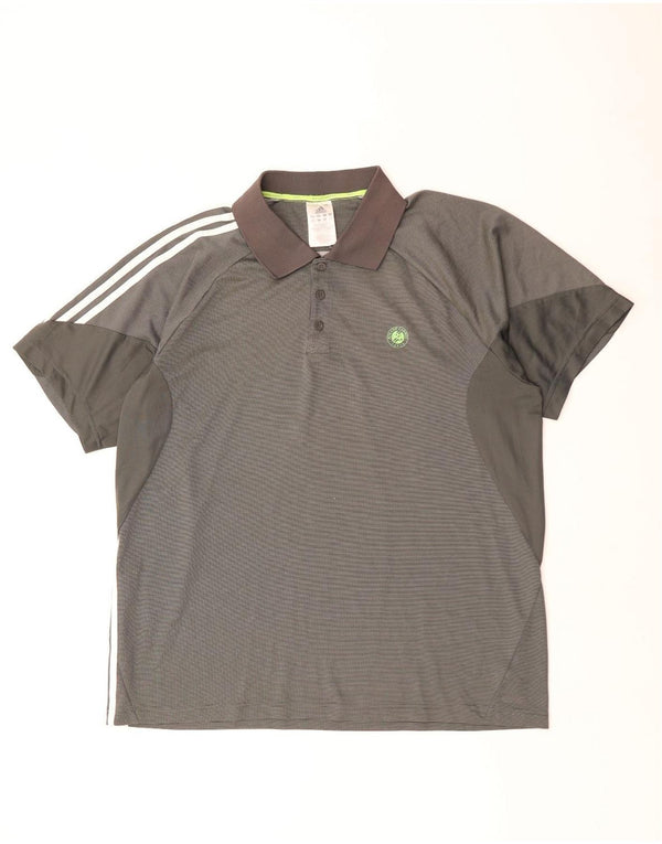 ADIDAS Mens Rolando Carros Polo Shirt XL Grey Pinstripe