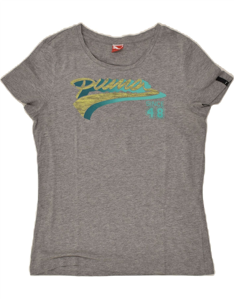 PUMA Womens Graphic T-Shirt Top UK 14 Medium Grey Cotton | Vintage Puma | Thrift | Second-Hand Puma | Used Clothing | Messina Hembry 