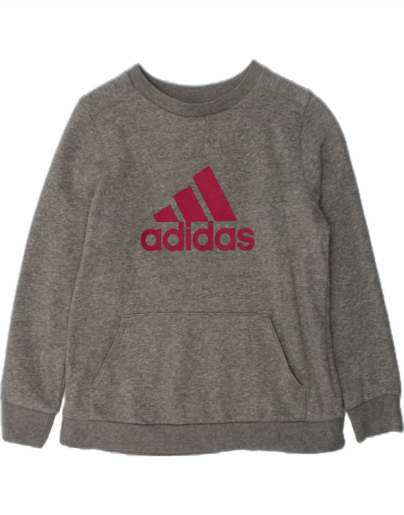 ADIDAS Girls Graphic Sweatshirt Jumper 10-11 Years Grey Cotton | Vintage Adidas | Thrift | Second-Hand Adidas | Used Clothing | Messina Hembry 