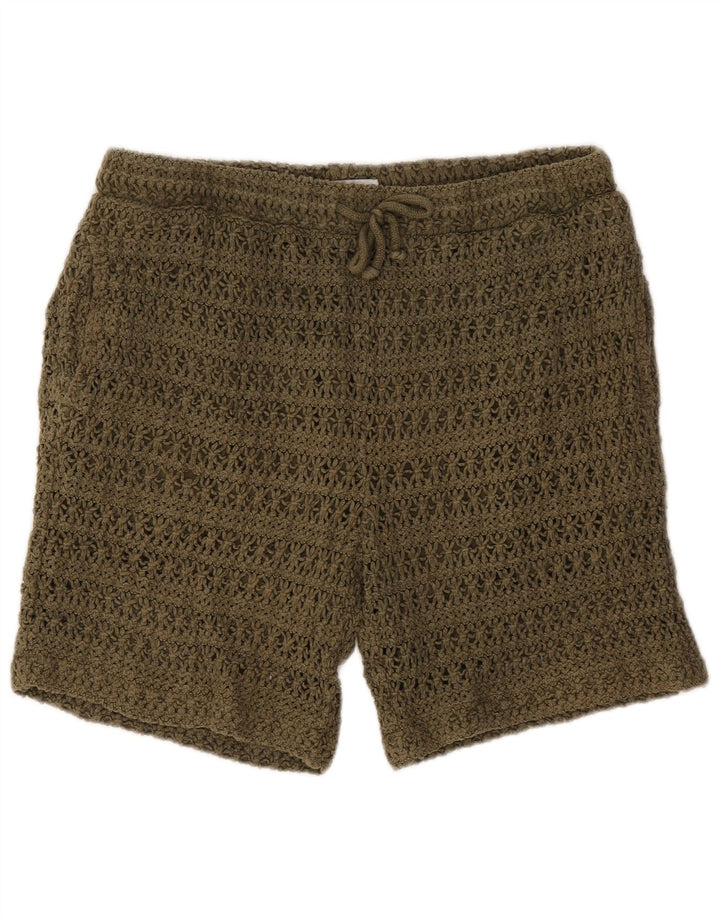 Zara Womens Crochet Shorts Large W32 Khaki Cotton
