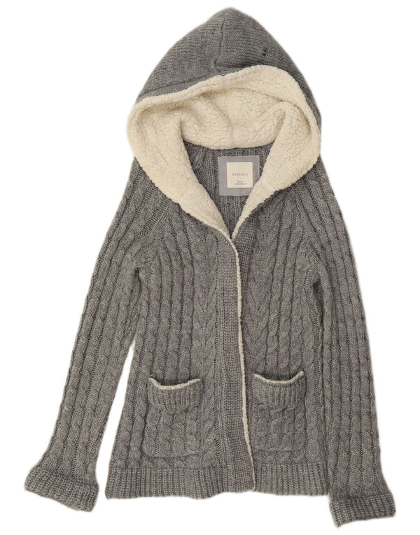 Zara Womens Hooded Cardigan Sweater UK 14 Medium Grey Acrylic