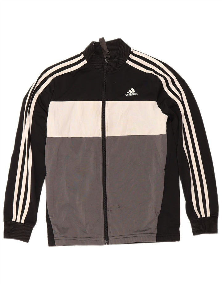 Adidas Boys Tracksuit Top Jacket 9-10 Years Black Colourblock Polyester