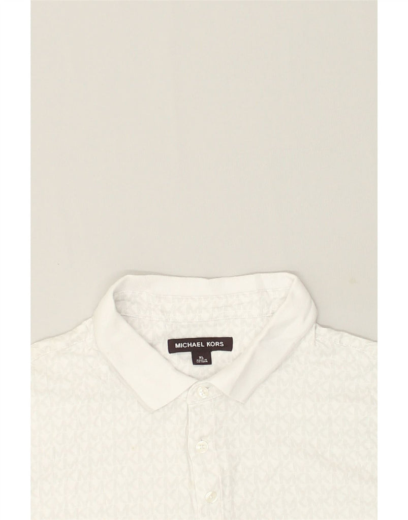 MICHAEL KORS Mens Graphic Polo Shirt XL White | Vintage Michael Kors | Thrift | Second-Hand Michael Kors | Used Clothing | Messina Hembry 